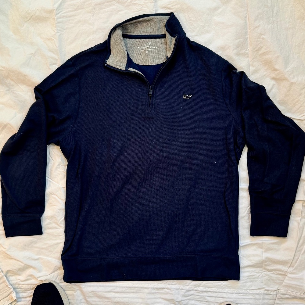 Vineyard Vines Navy Blue Quarter Zip Men’s Medium 100% Cotton Pullover Sweater